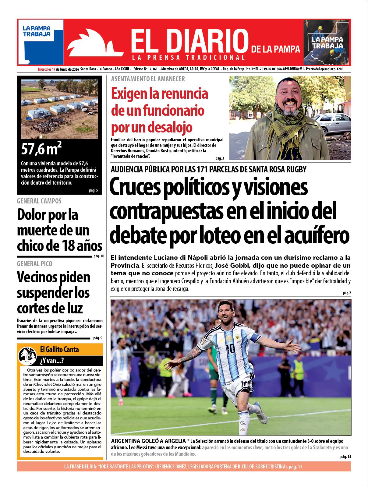 Tapa de El Diario en papel  mieacutercoles 17 de junio de 2026